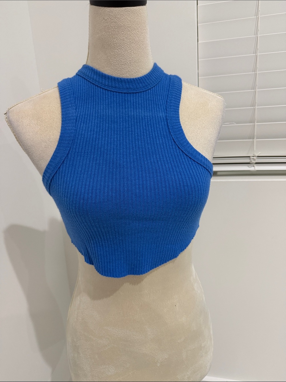 Miss Lola Electric Blue Ribbed Cropped Tank
